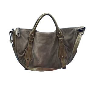 Francesco Biasia Olive Green Suede Patent Leather Hobo Bag w/COA